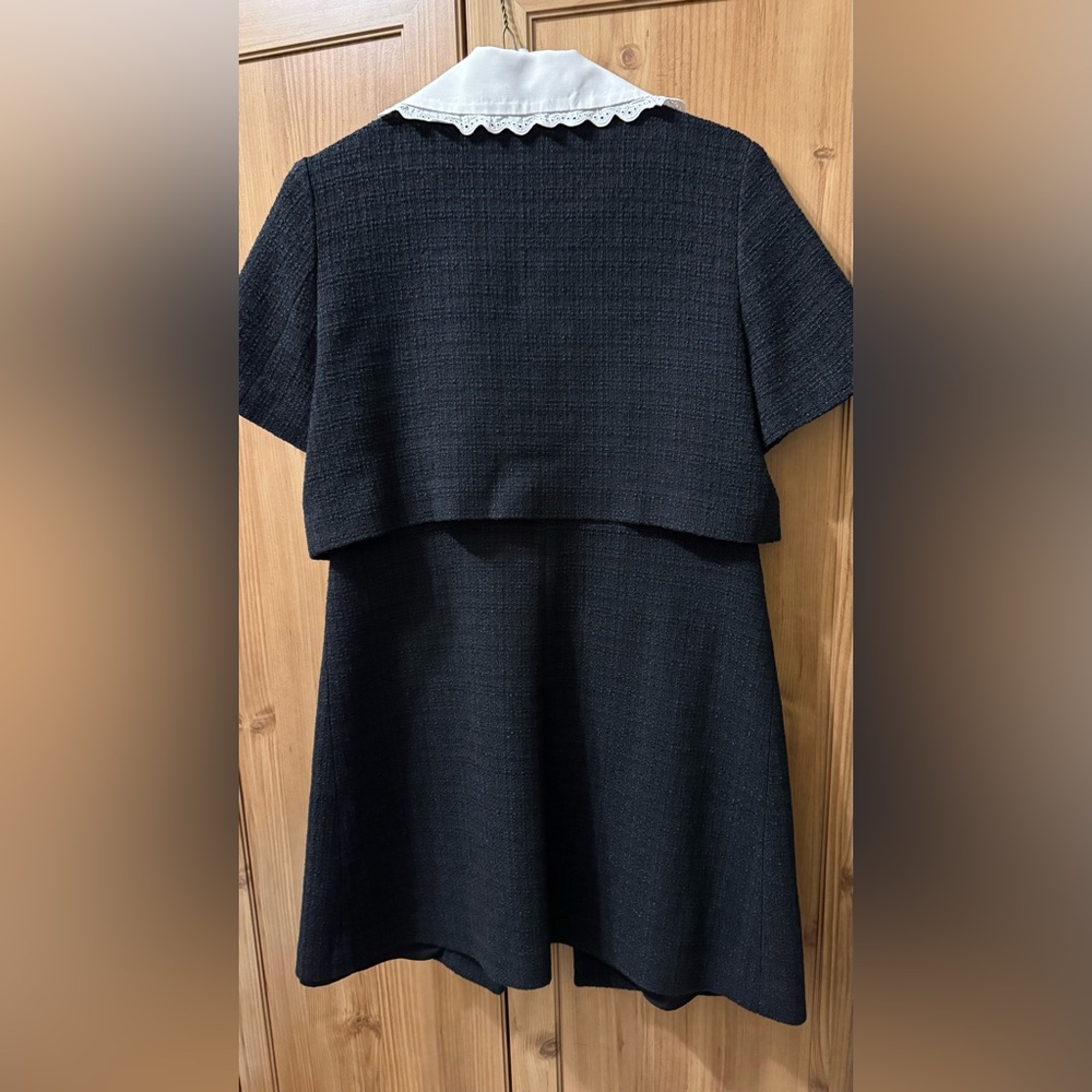 Sandro Paris Scalloped Collar Faustine Short Dress in Black Tweed - Picture 11 of 11